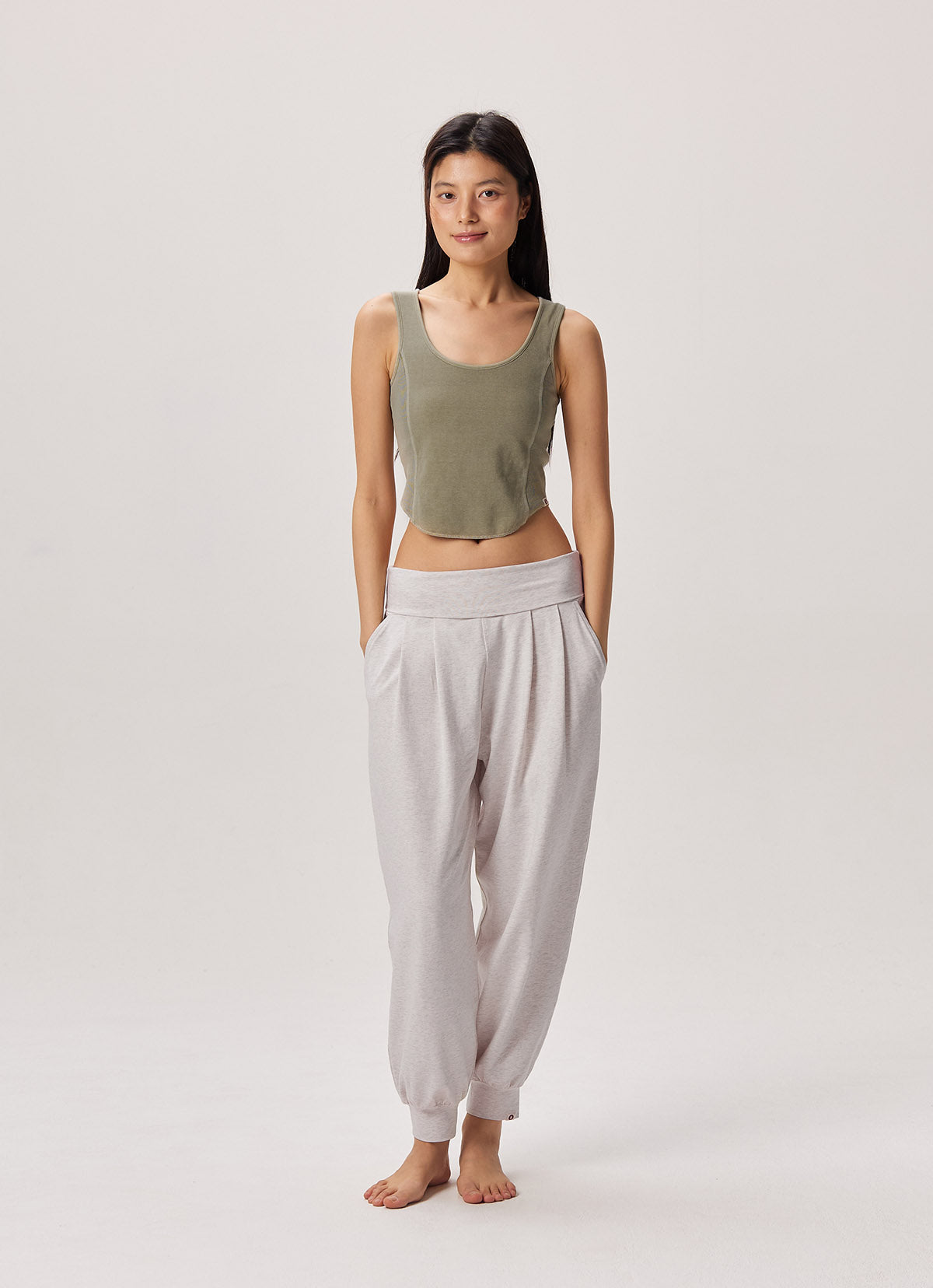 Side rib tank top_Khaki