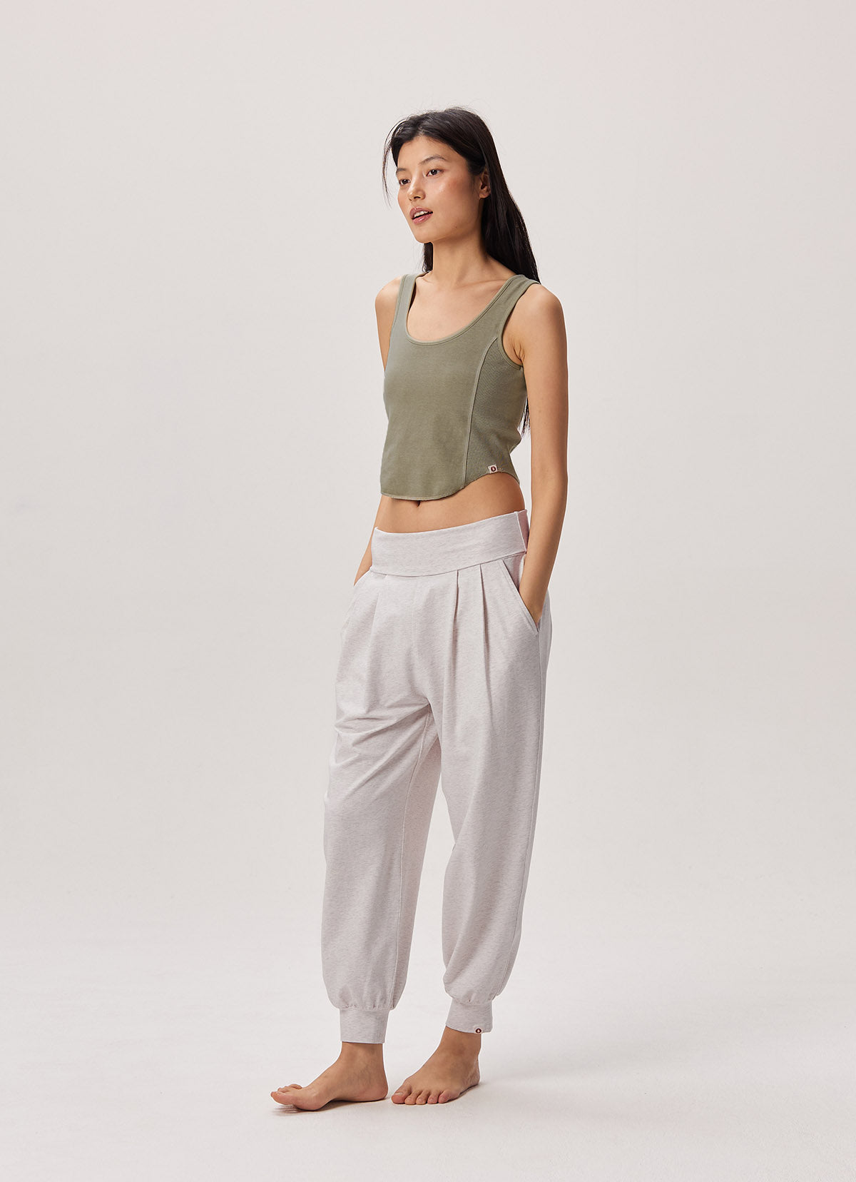Side rib tank top_Khaki