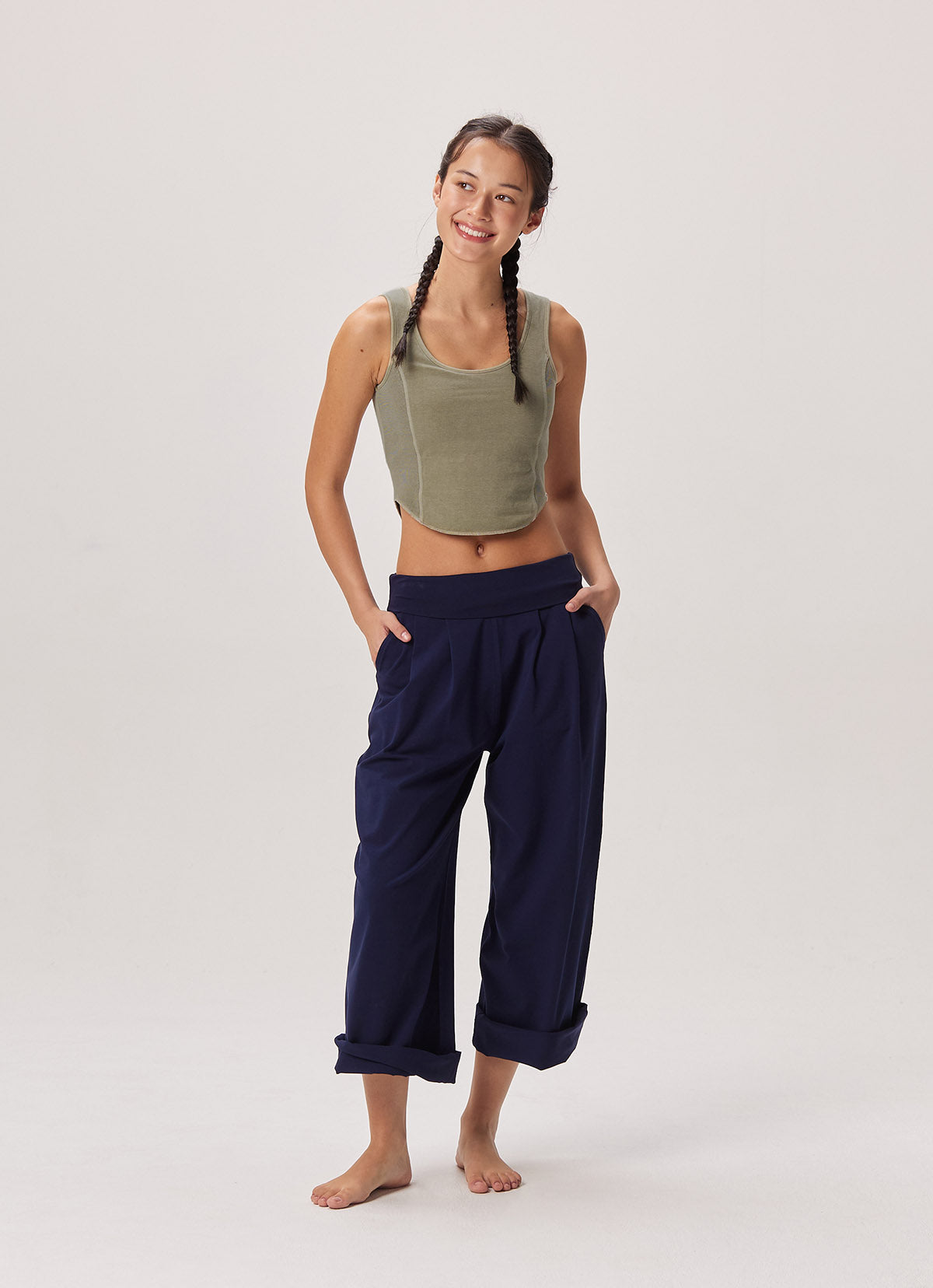 Side rib tank top_Khaki