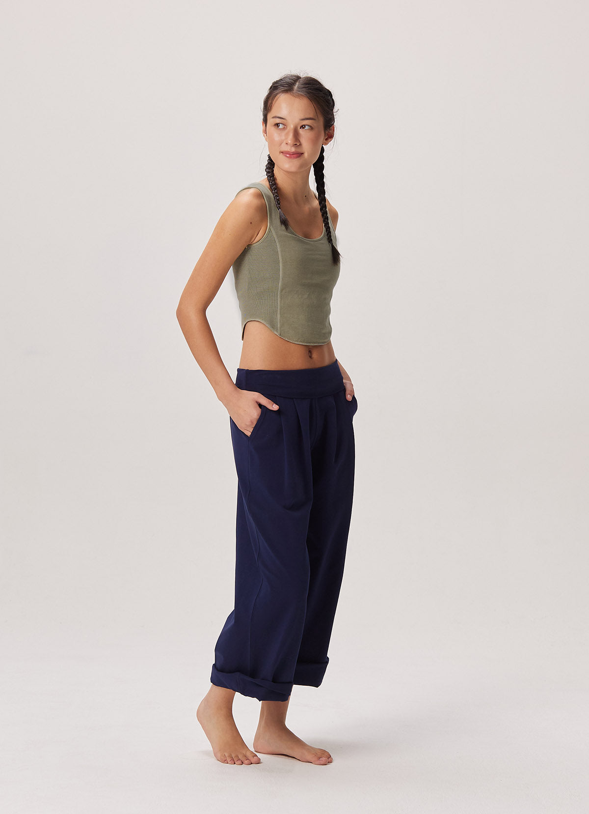 Side rib tank top_Khaki