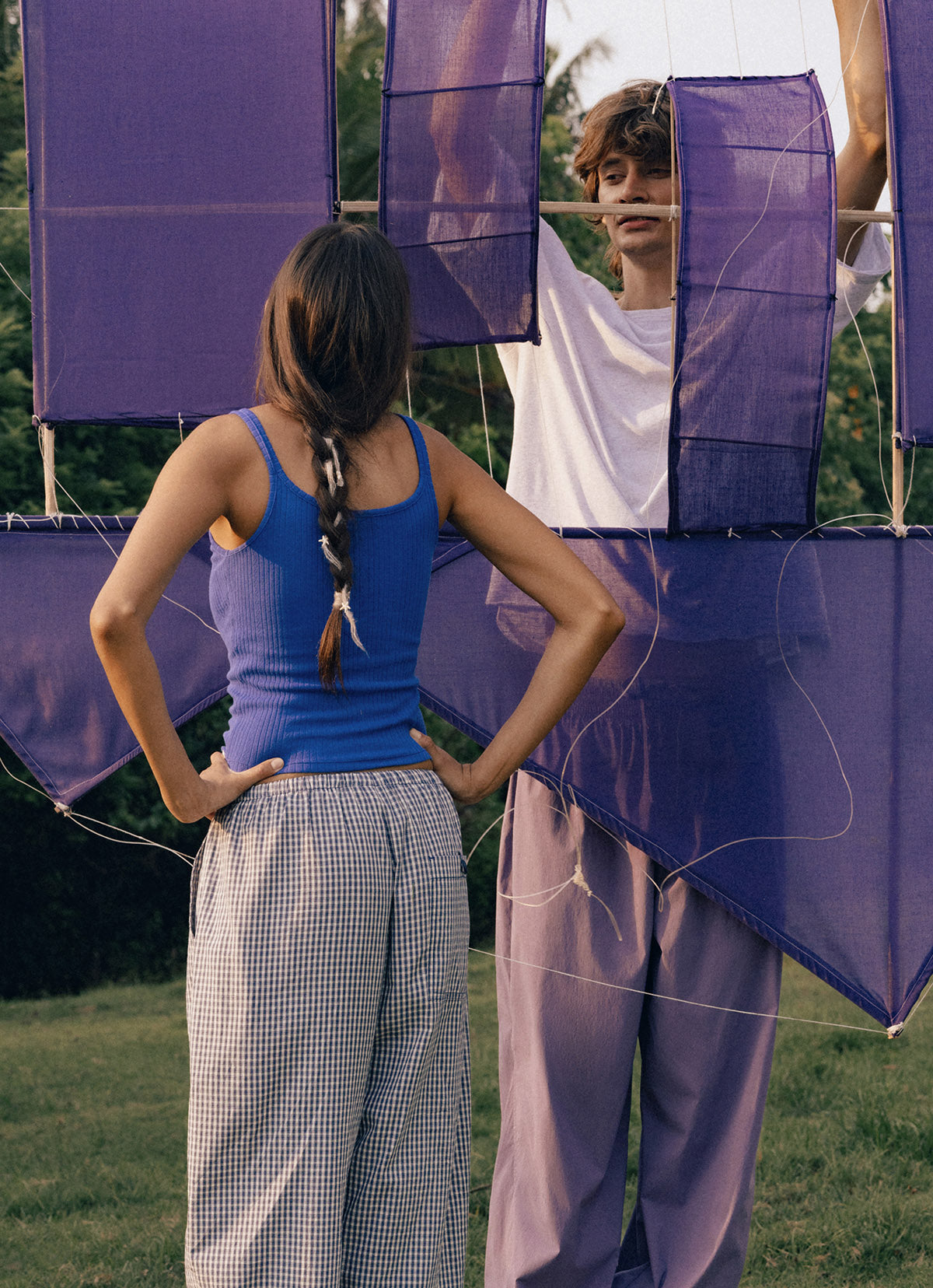 Diagonal jogger pants (Nylon ver.)_Grape Compote