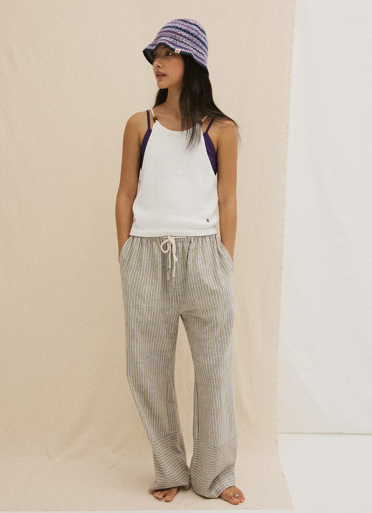 India string block pants_Beige Multi