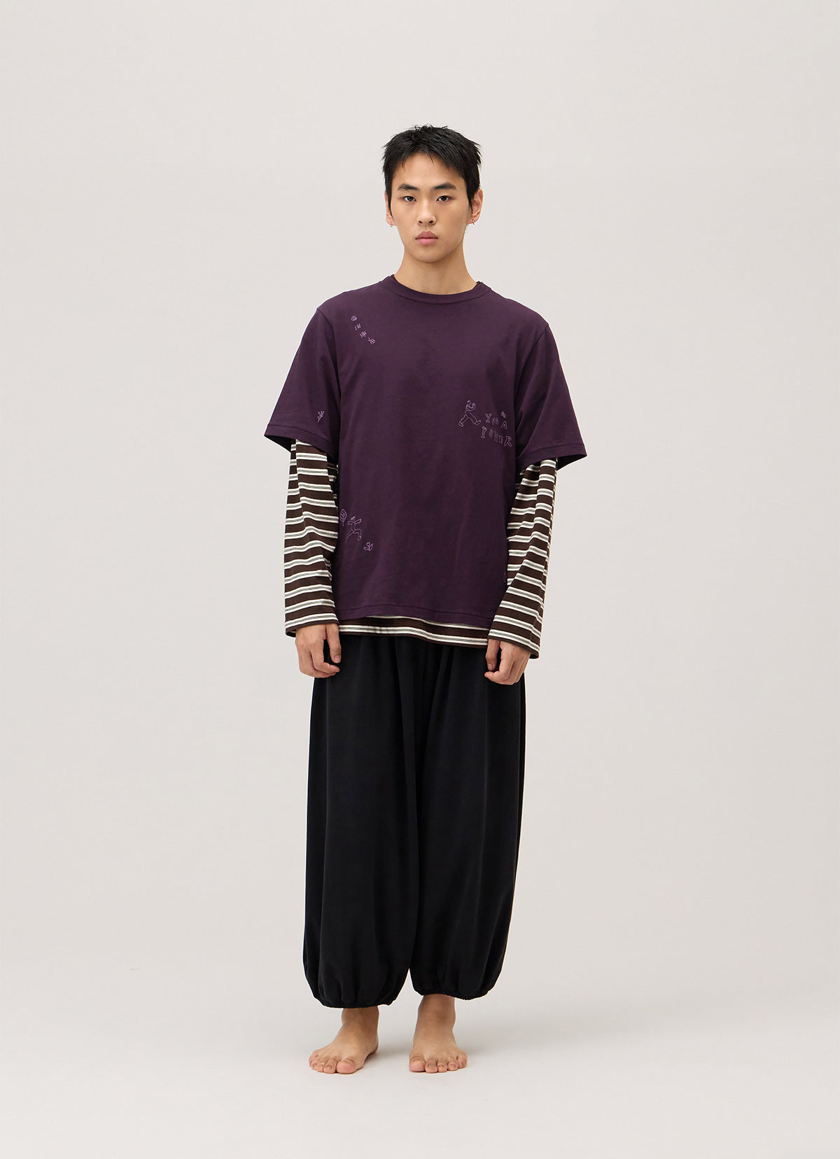 Small pocket long sleeve (Unisex)_stripe_Brown Multi