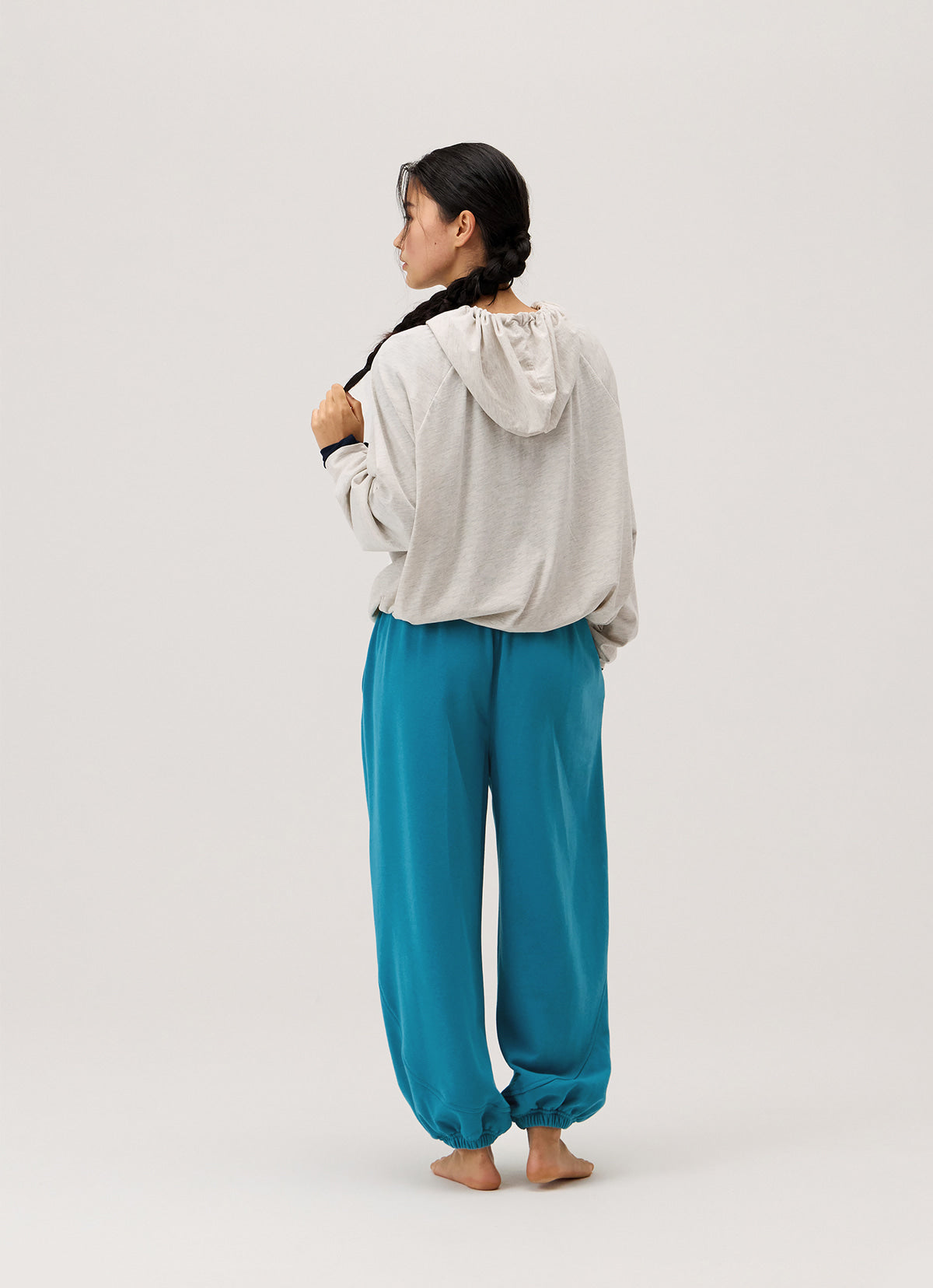 Shirring button-up hoodie_Oatmeal Melange