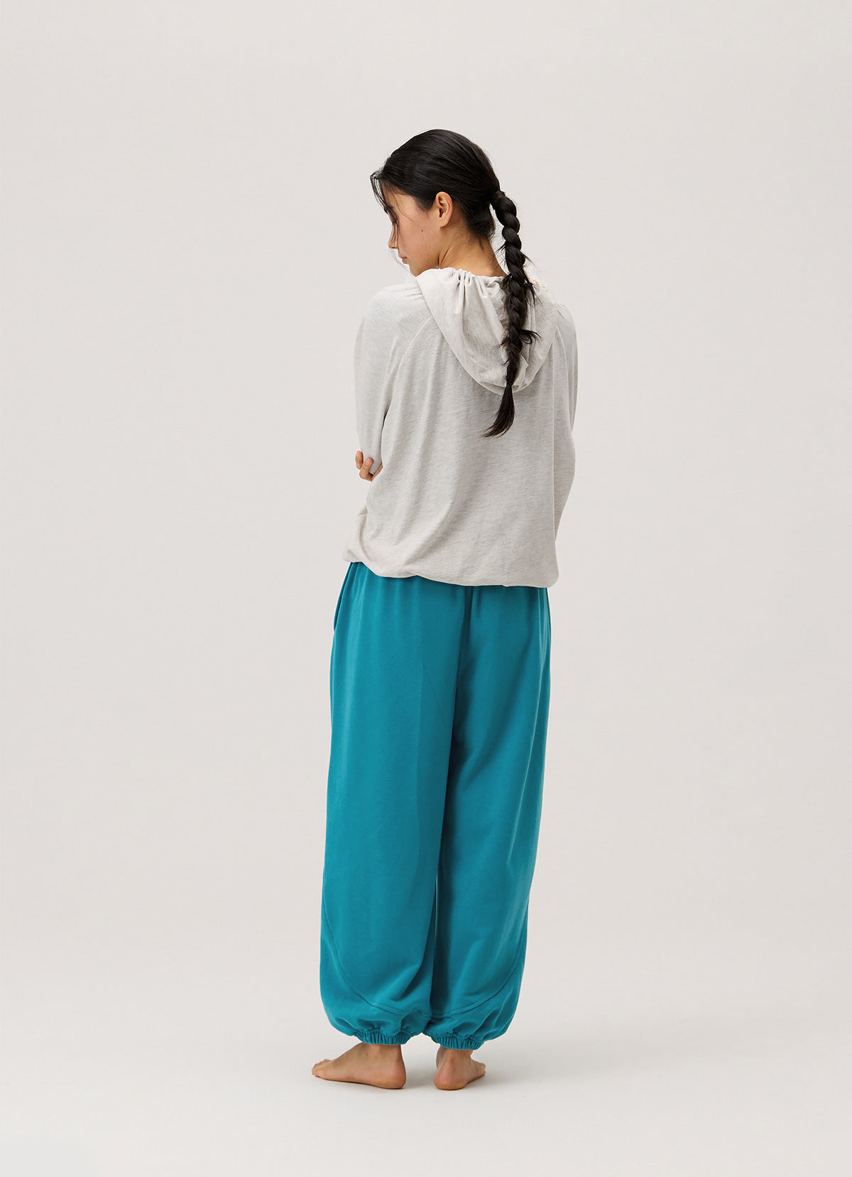 Shirring button-up hoodie_Oatmeal Melange