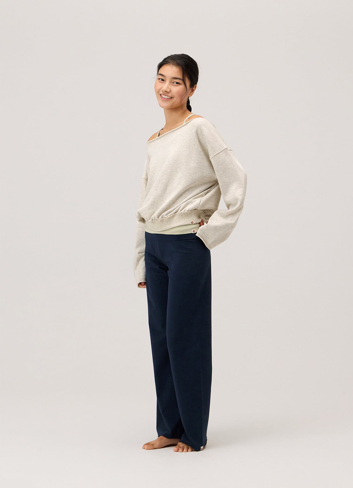 Off-shoulder sweat top_Oatmeal Melange