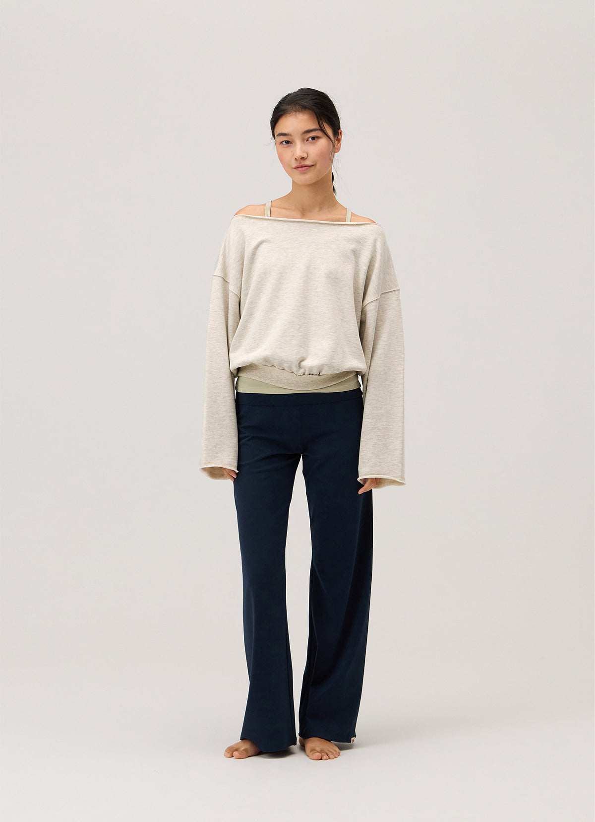 Off-shoulder sweat top_Oatmeal Melange