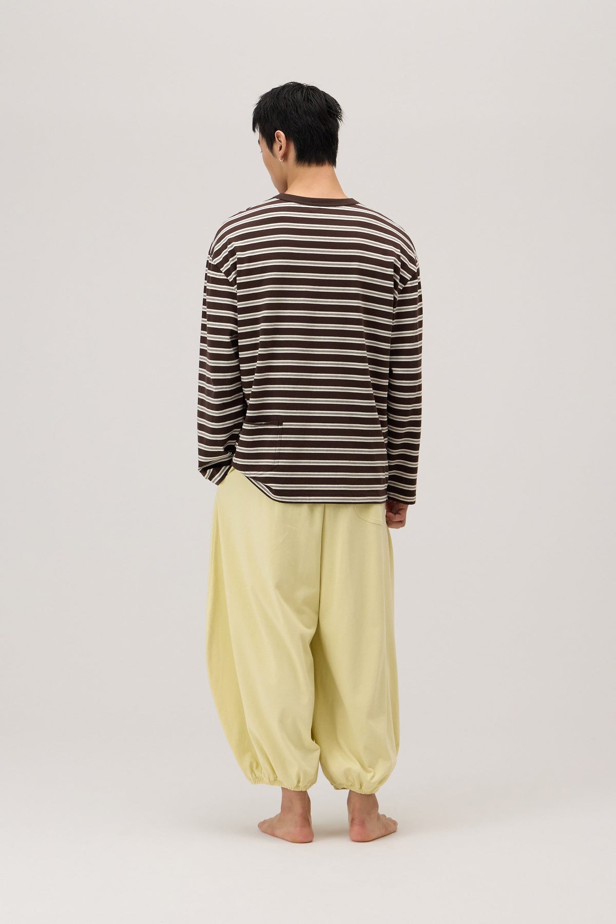 Small pocket long sleeve (Unisex)_stripe_Brown Multi