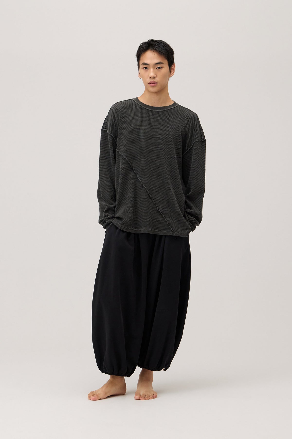 Waffle long sleeve (Unisex)_Black