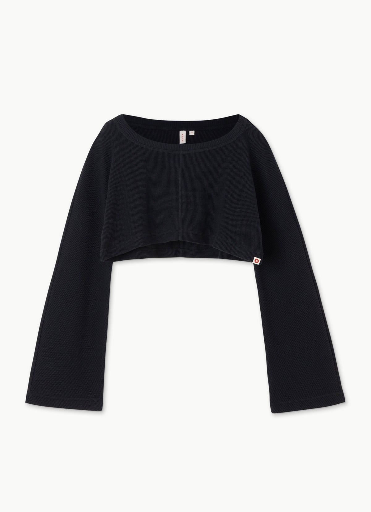 Waffle long sleeve crop top_Black