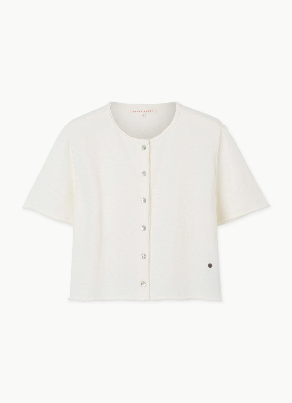 Linen half cardigan_Egret