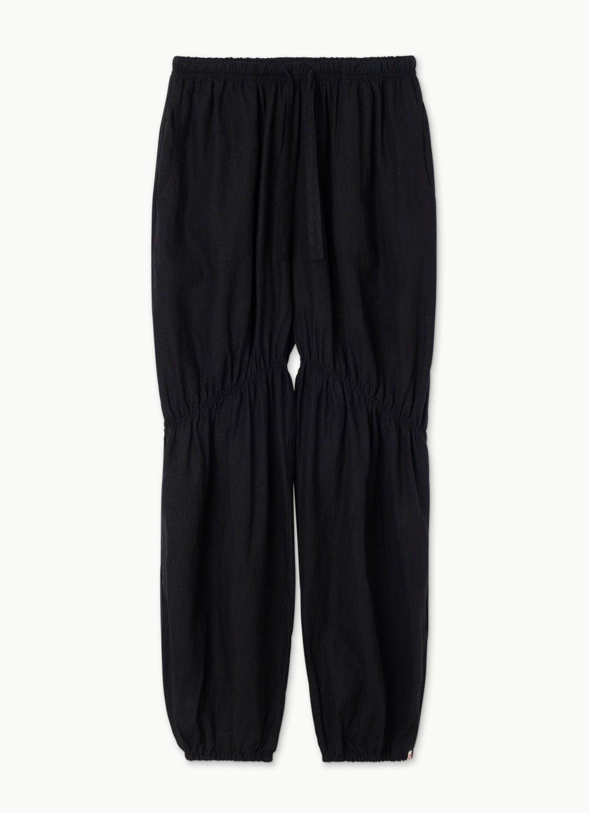 Linen shirring pants_Black