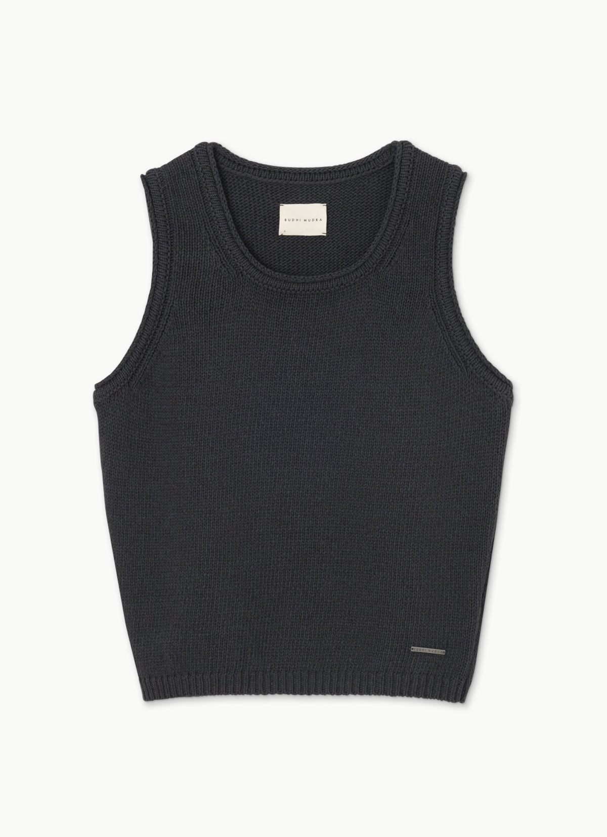 Linen rolled knit top_Navy