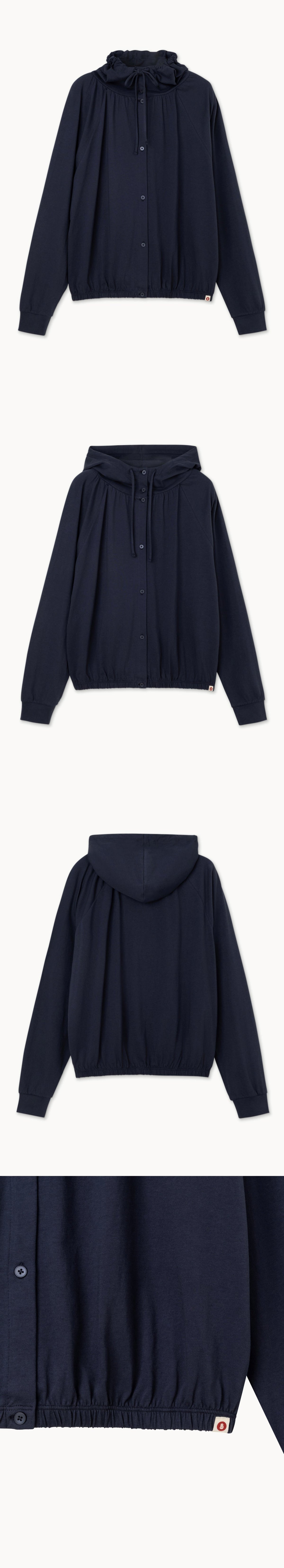 Shirring button-up hoodie_Inkwell