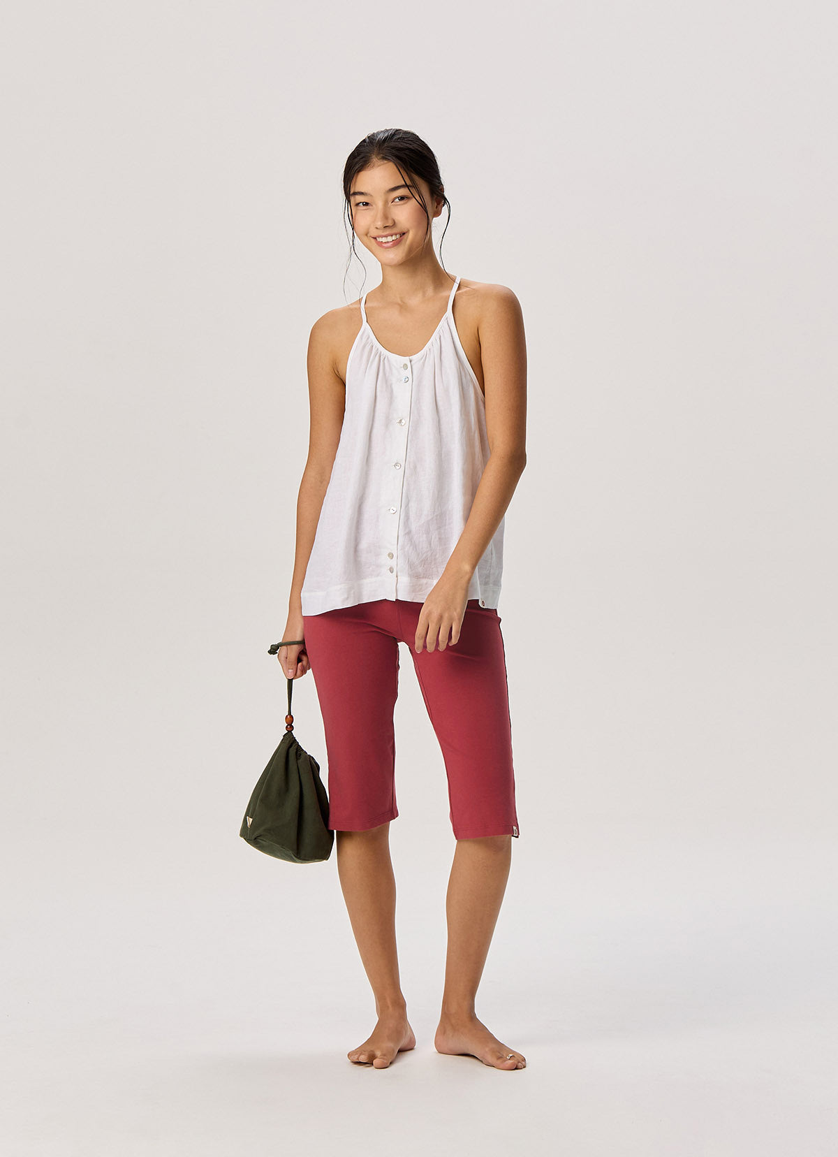 Linen shirring sleeveless_White