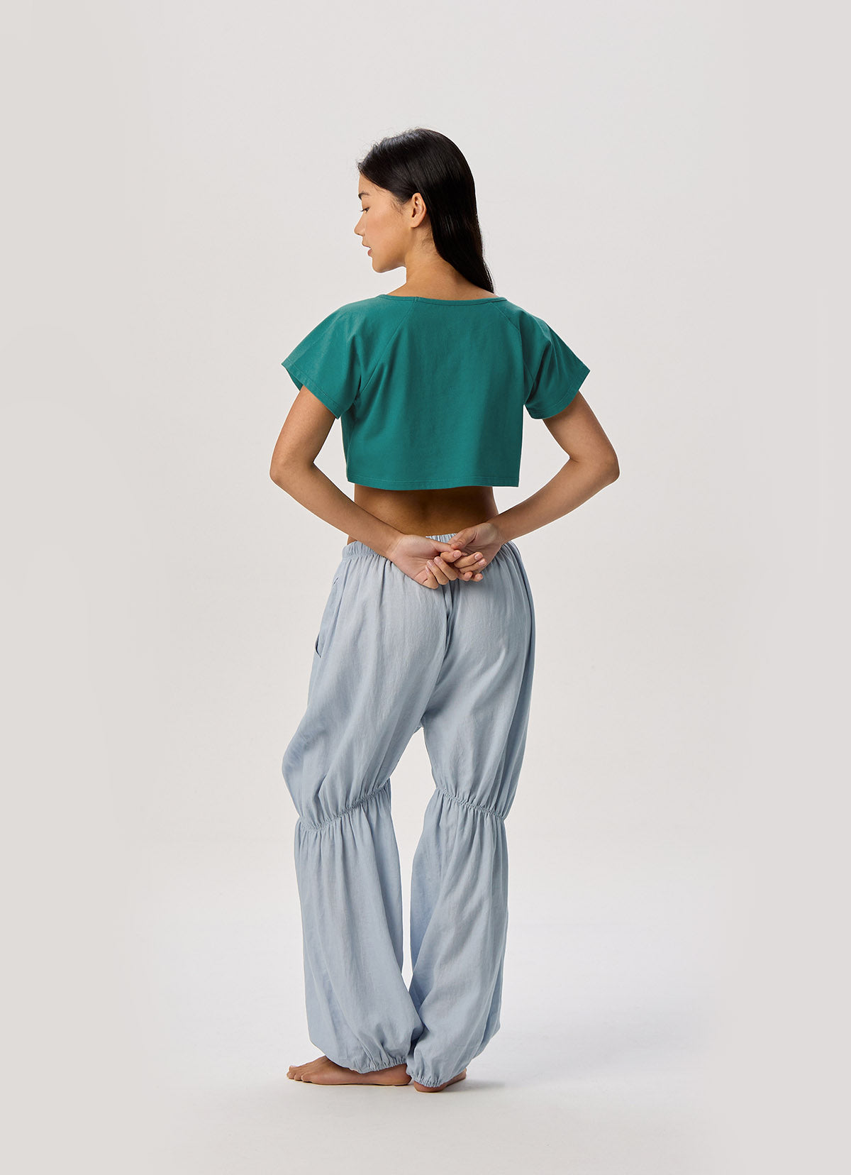 Linen shirring pants_Light Blue