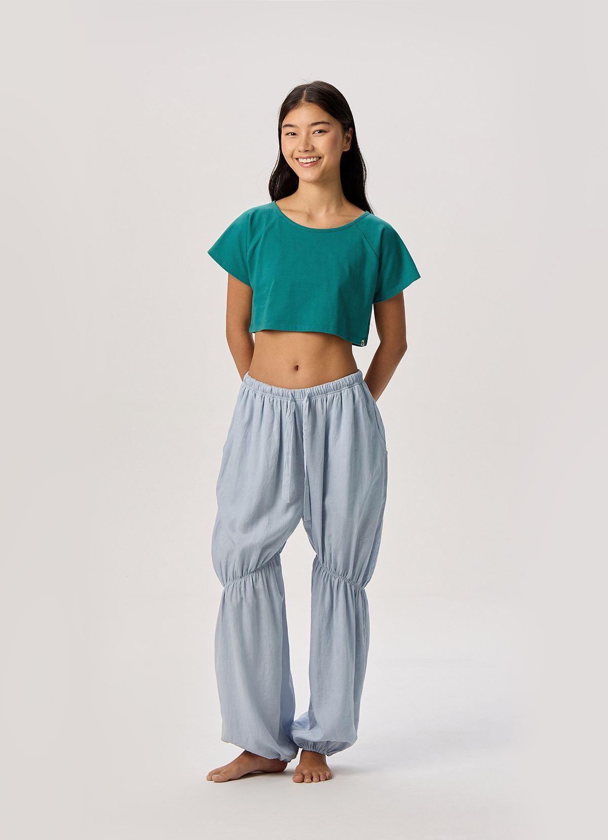 Linen shirring pants_Light Blue