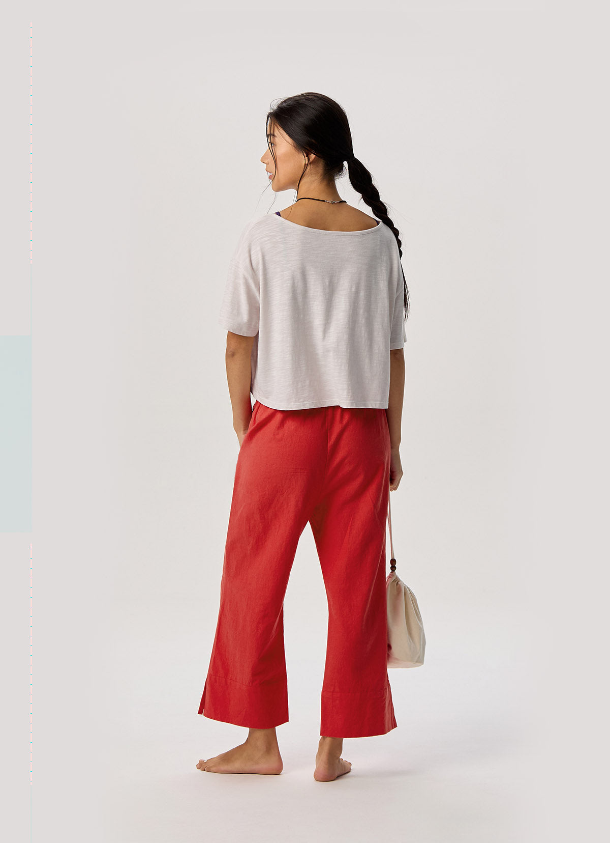 Linen crop pants_Red