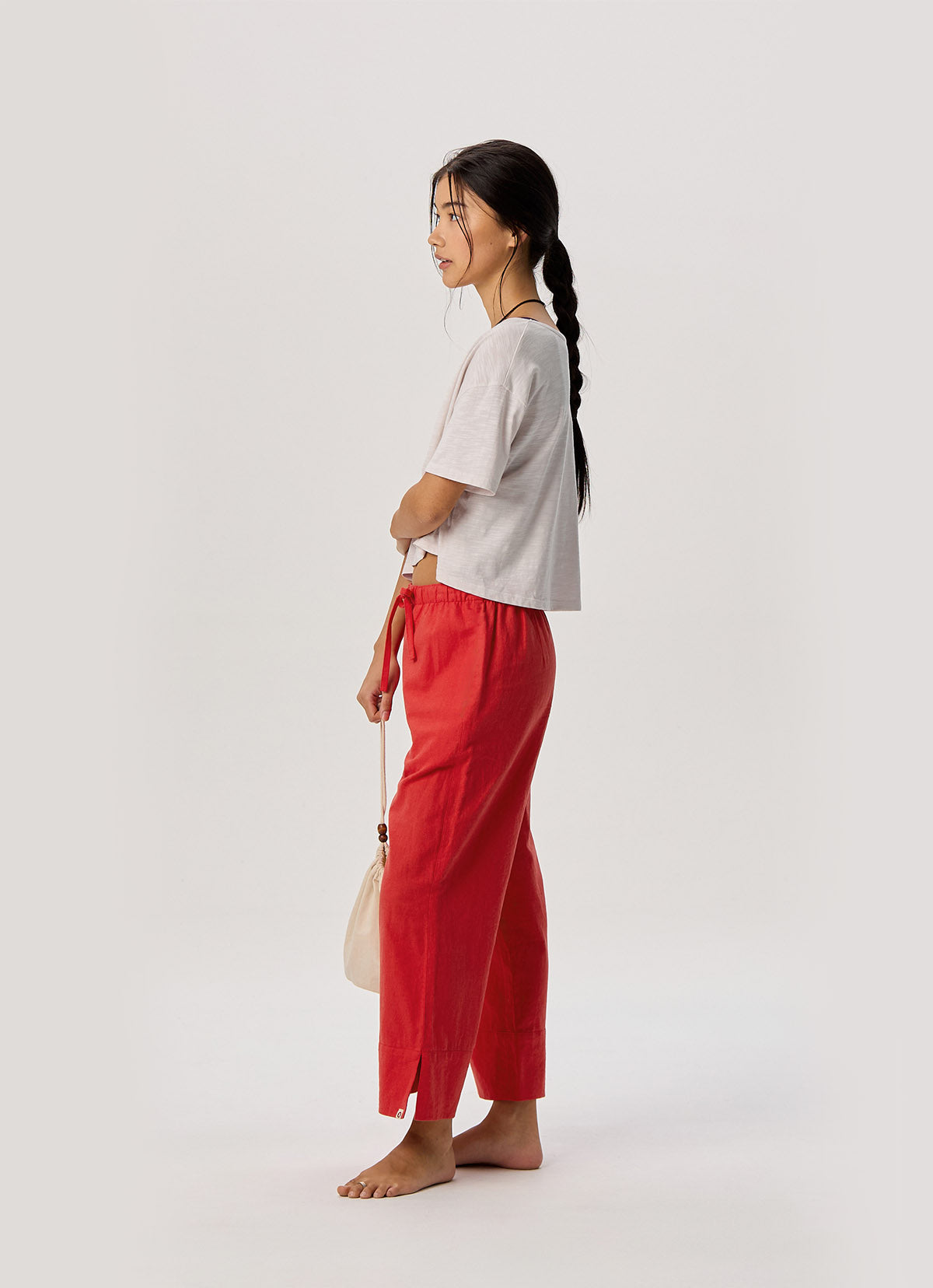 Linen crop pants_Red
