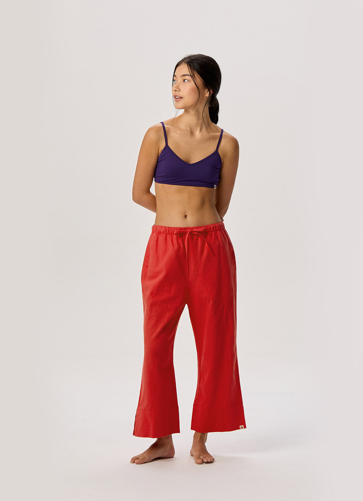 Linen crop pants_Red