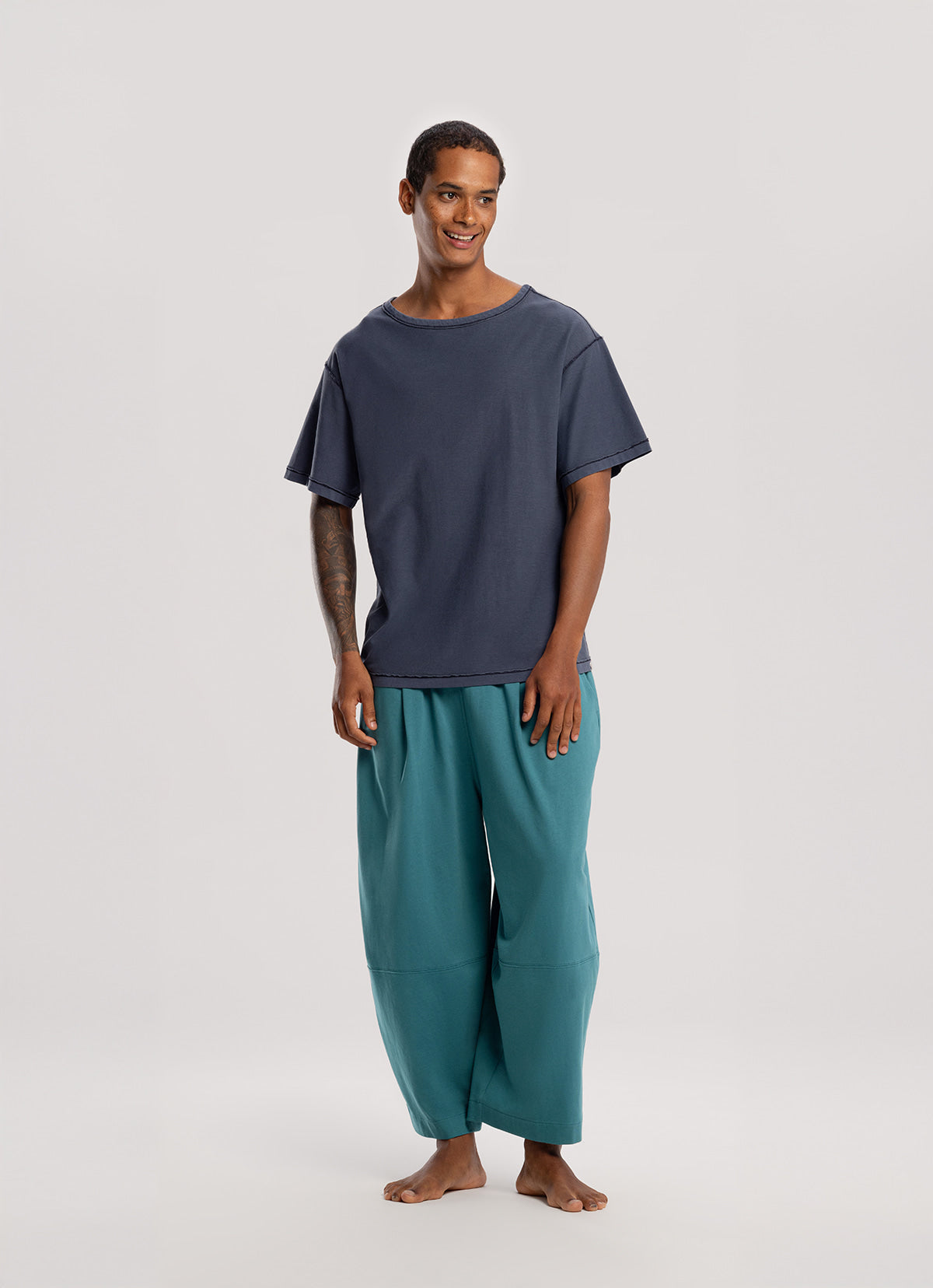 Wide panel pants (Unisex)_Turquoise
