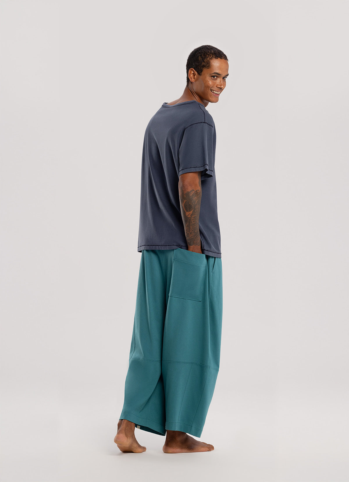 Wide panel pants (Unisex)_Turquoise