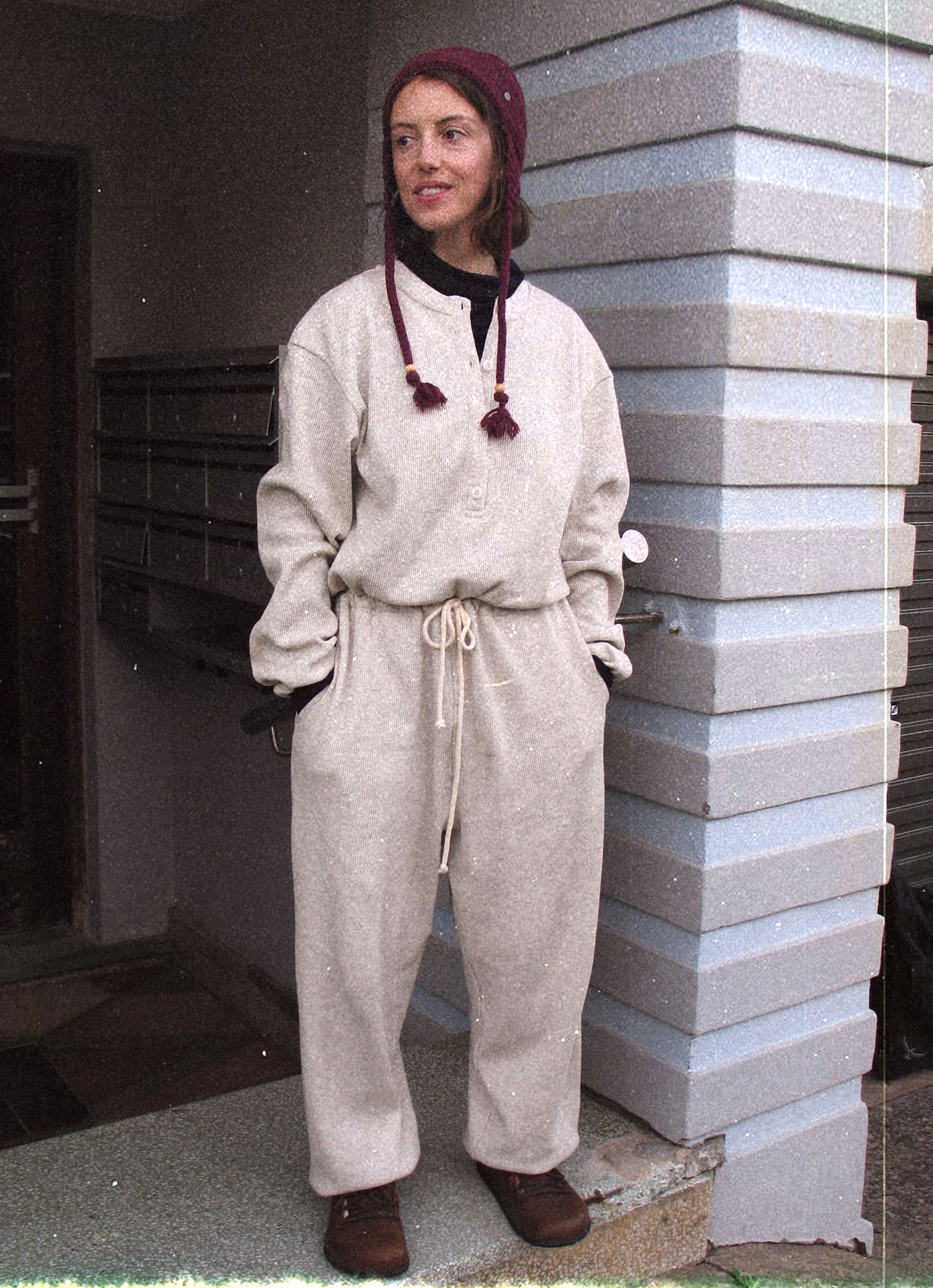 Henley neck overalls_Melange Grey