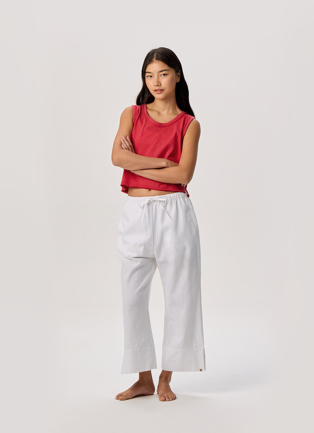 Linen crop pants_White