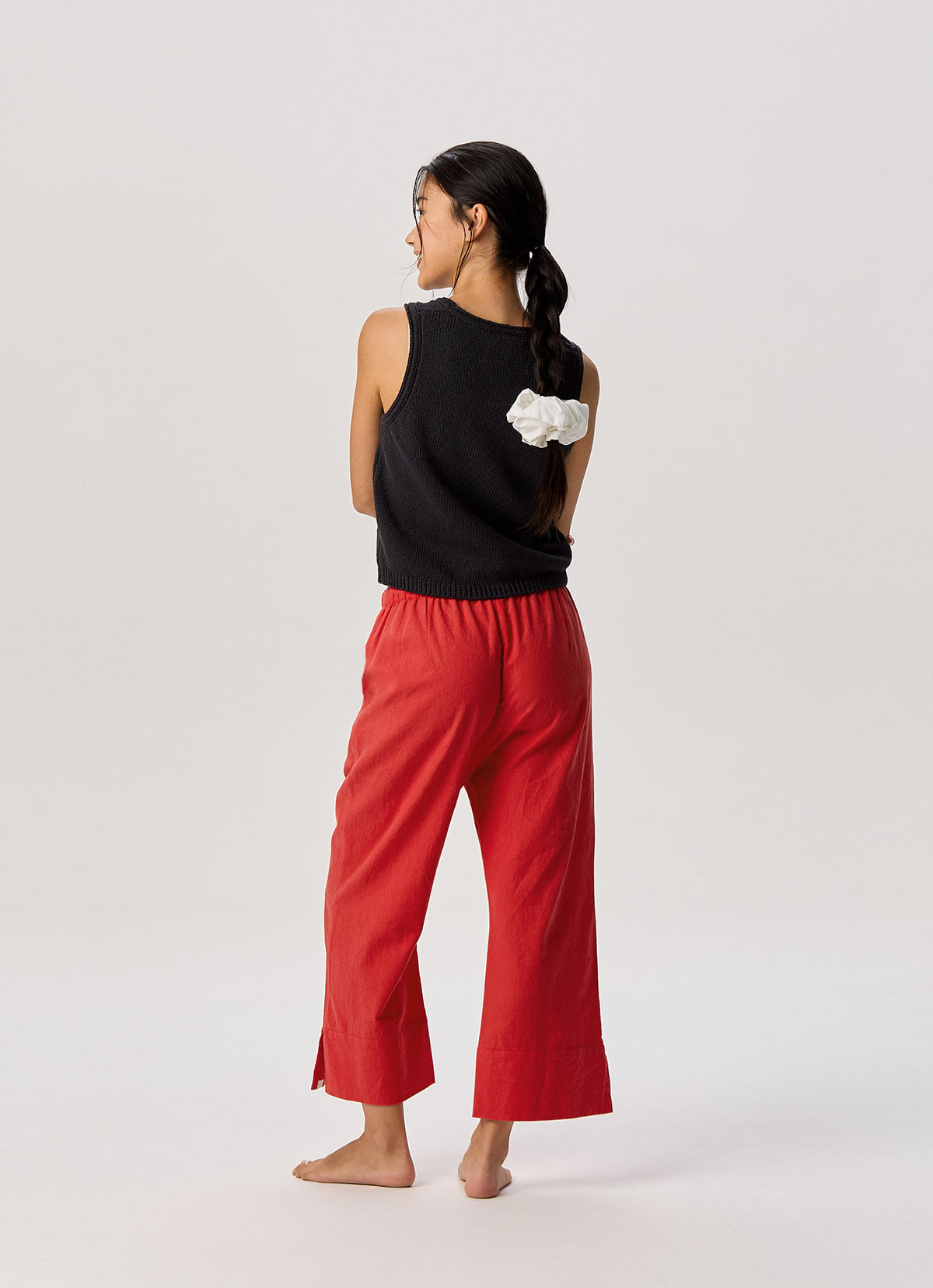 Linen crop pants_Red