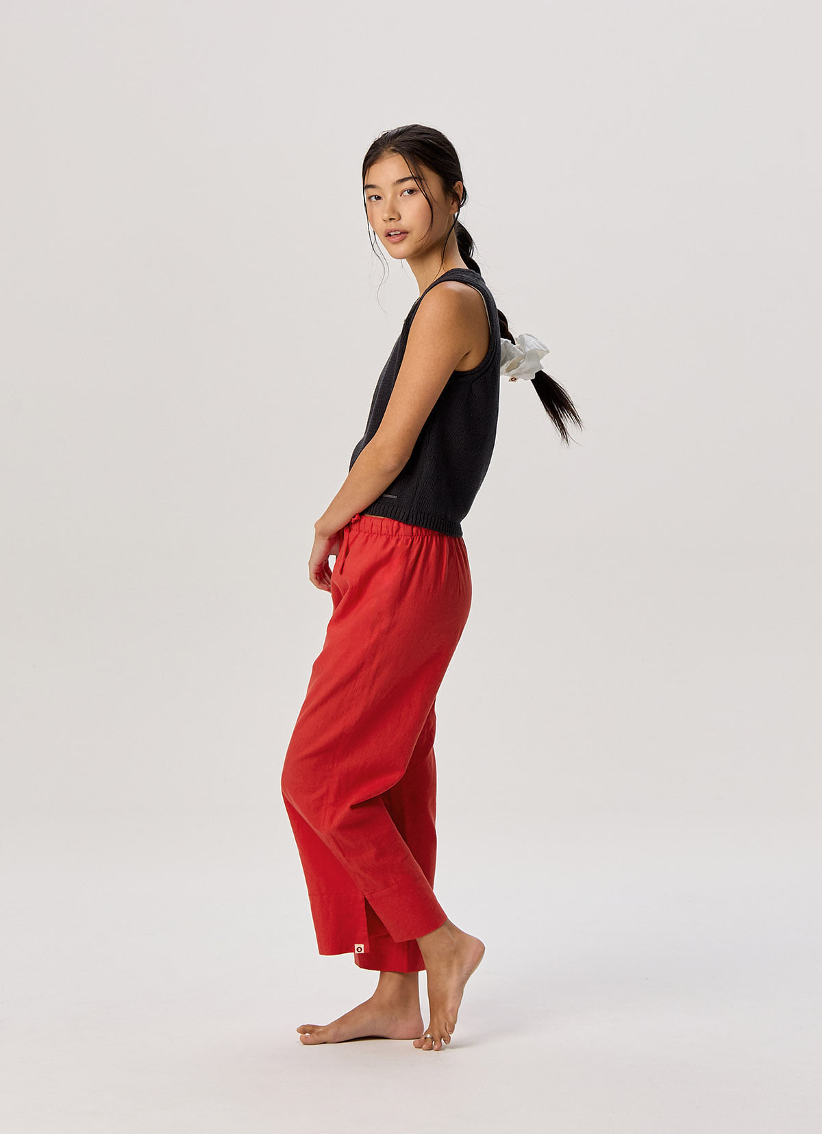 Linen rolled knit top_Navy