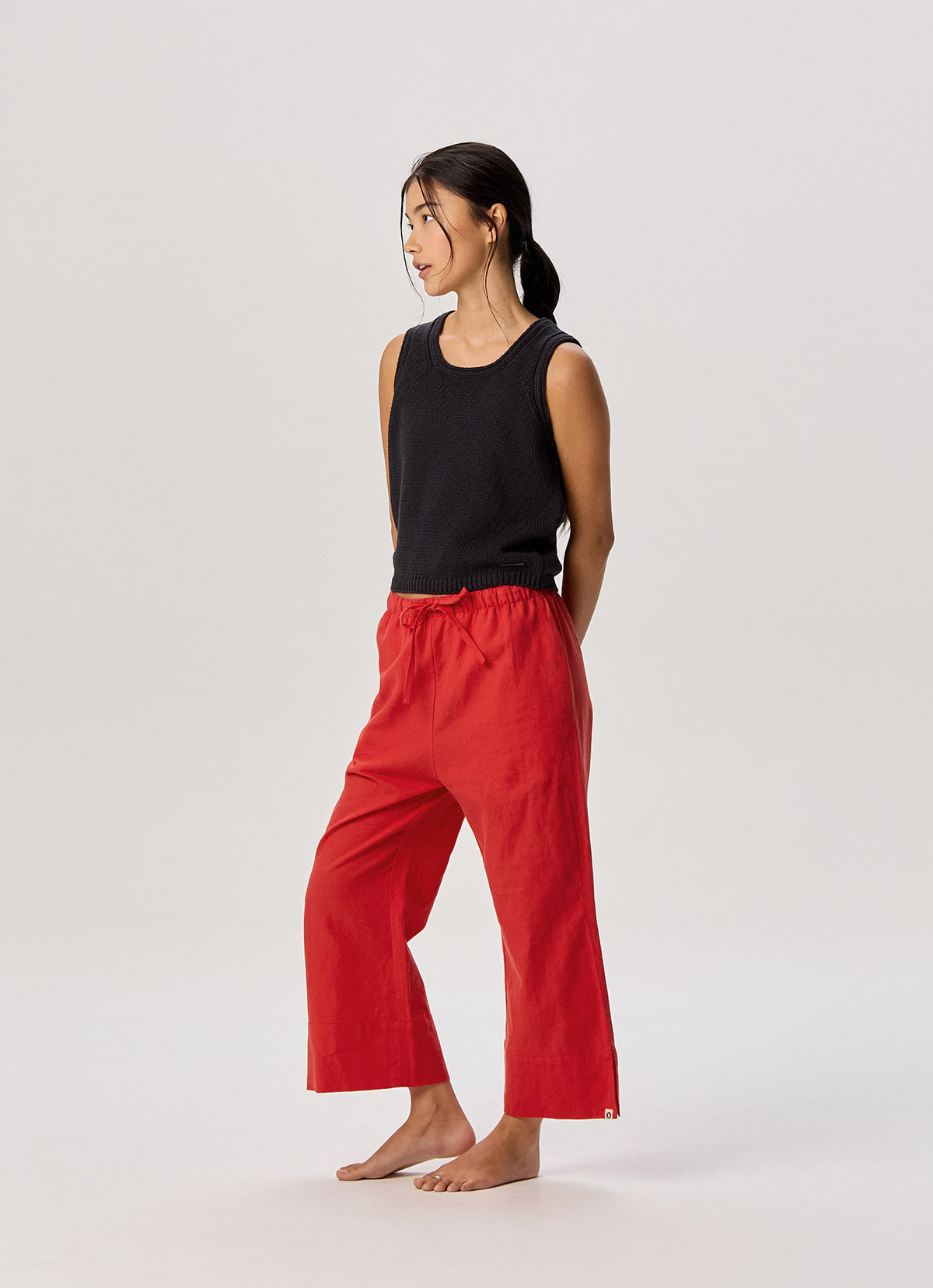 Linen rolled knit top_Navy
