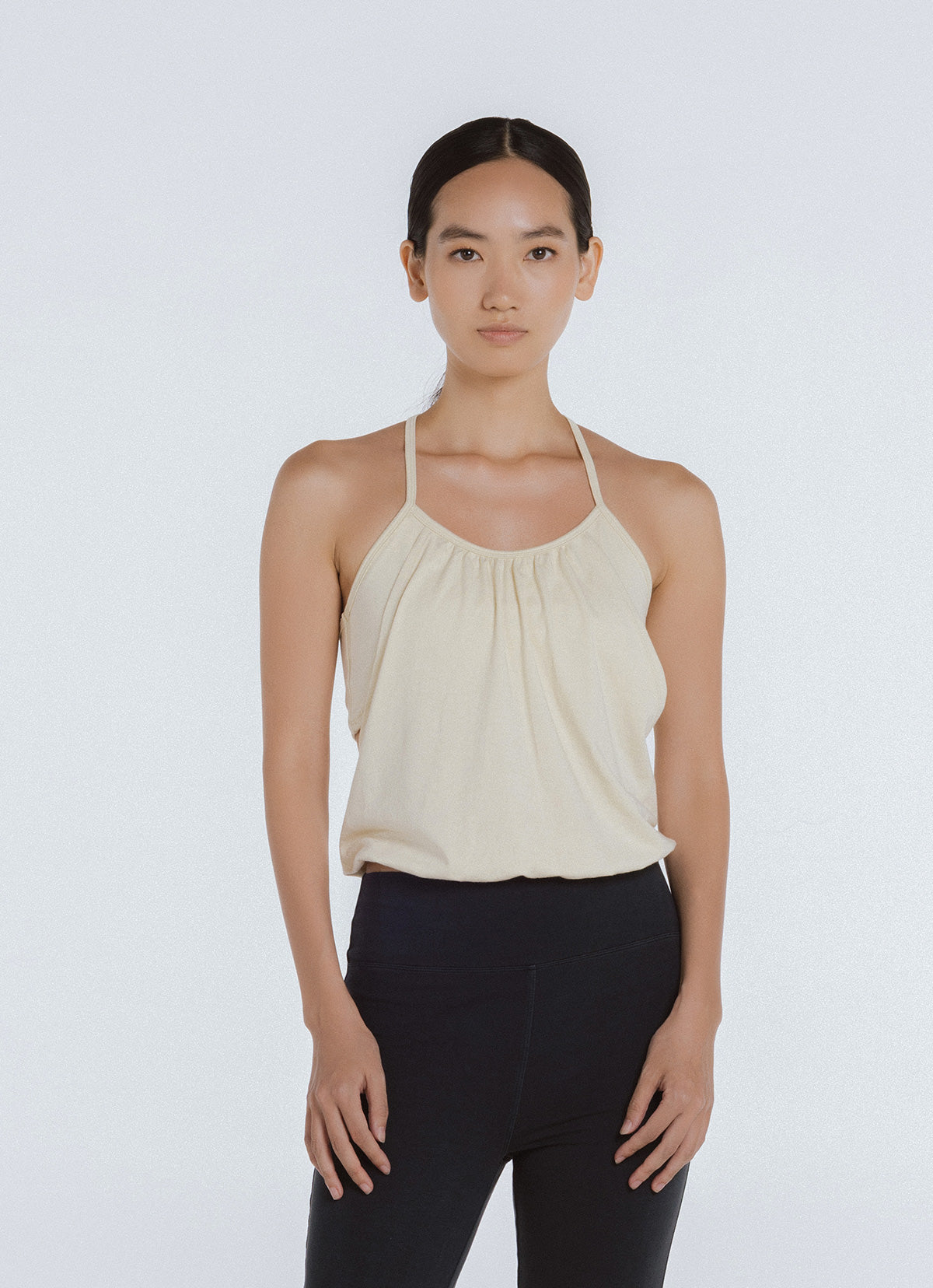 Layered halter tank top_Oyster White
