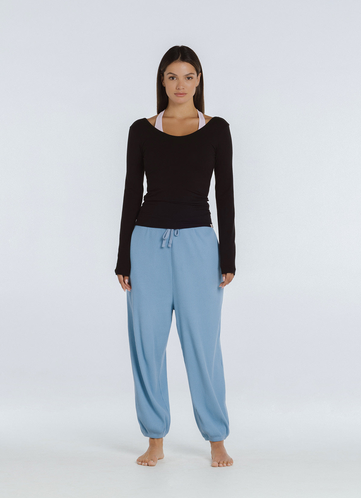 Rib jogger pants #3_Light Blue