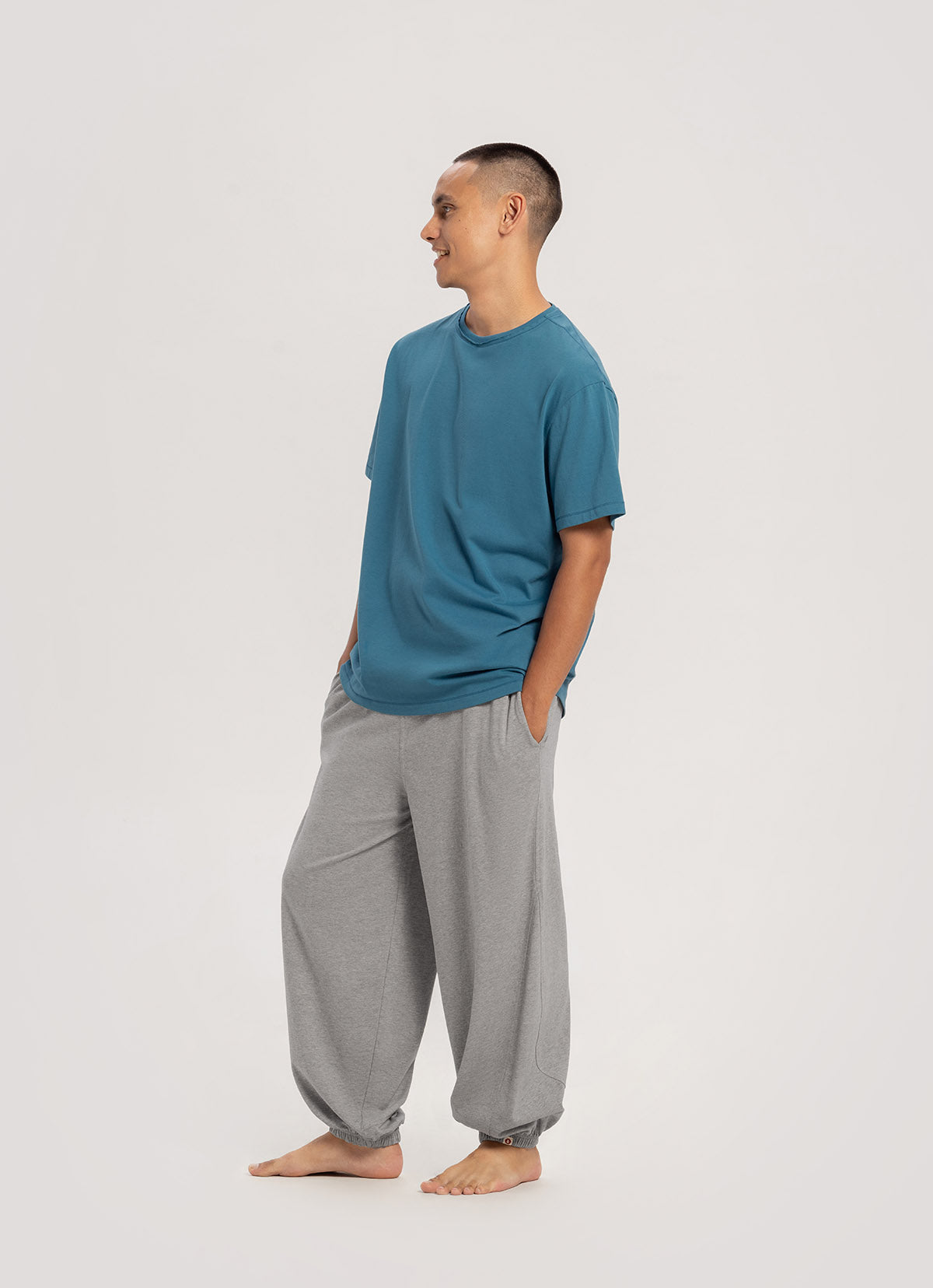 Diagonal jogger pants (Unisex)_Dark Melange Grey