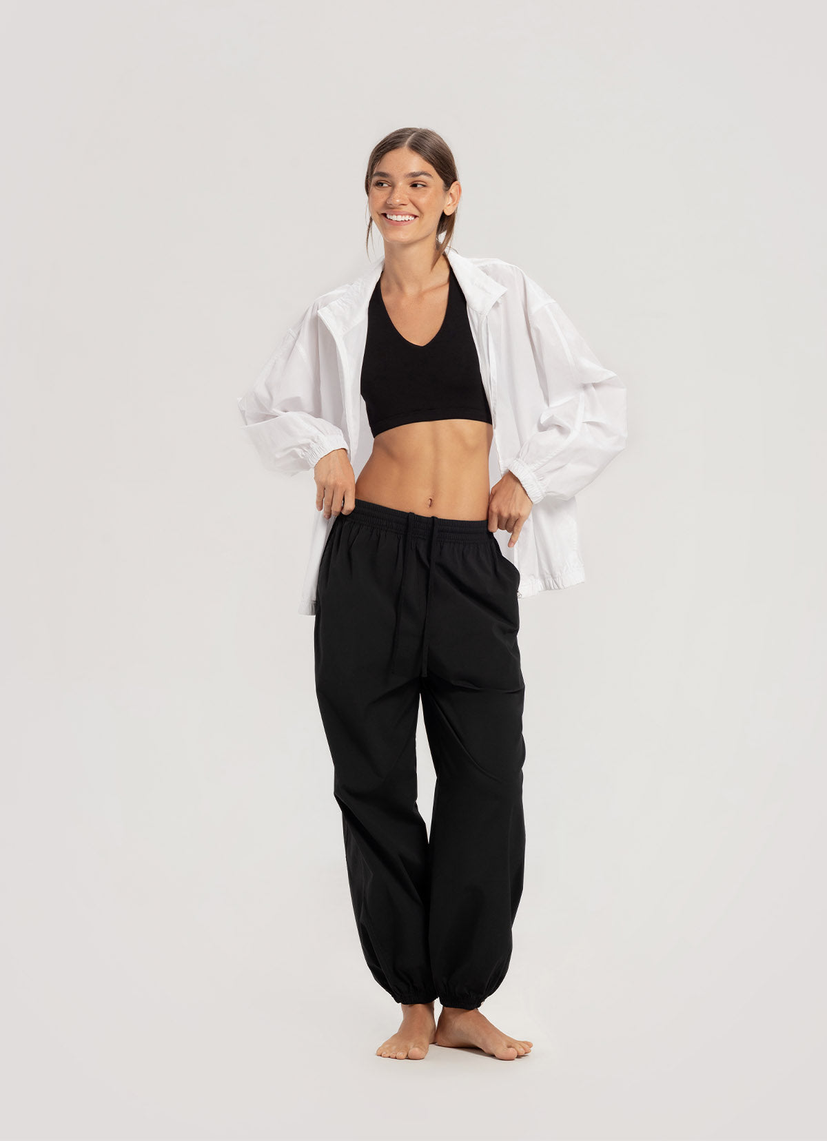 Diagonal jogger pants (Nylon ver.)_Black