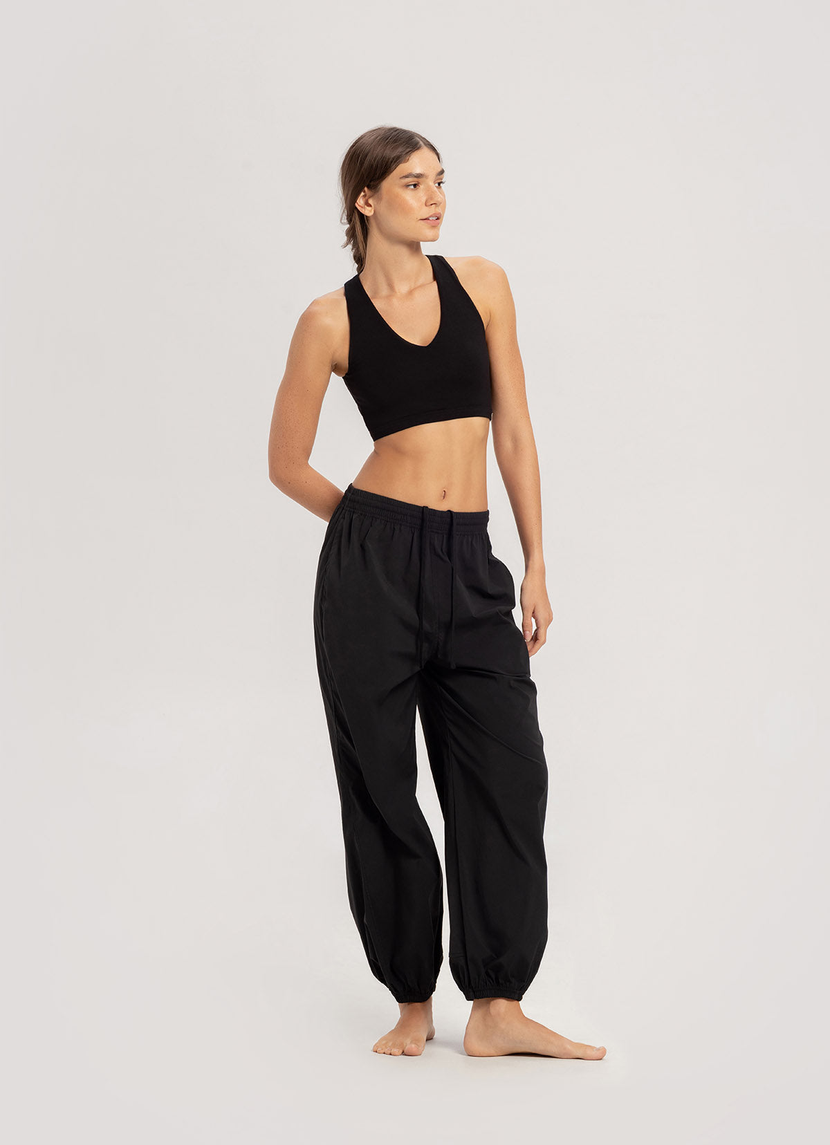 Diagonal jogger pants (Nylon ver.)_Black
