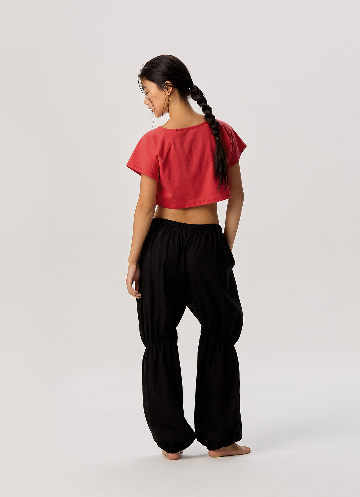 Linen shirring pants_Black