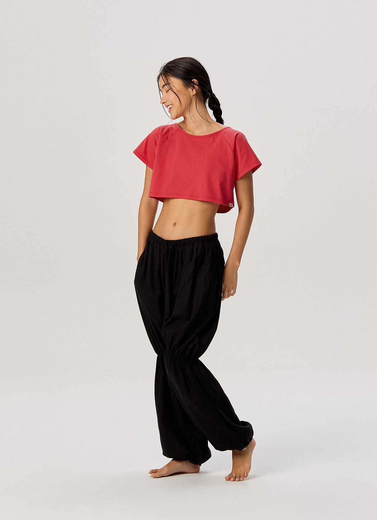 Linen shirring pants_Black