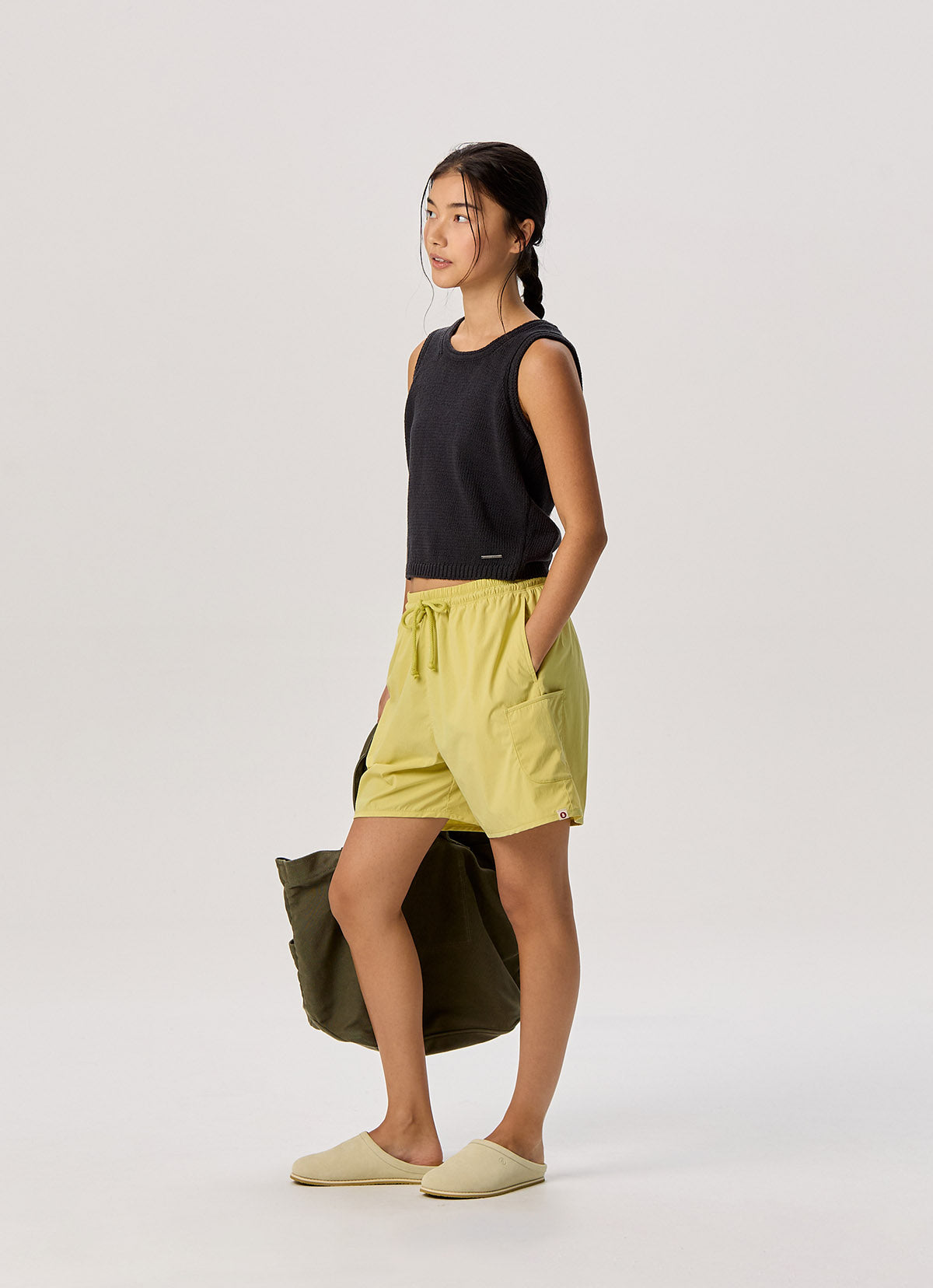 Pocket wide shorts (Unisex)_Muted Lime