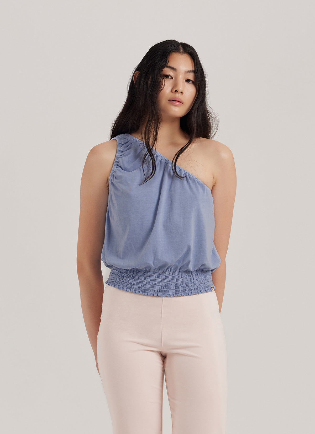 One shoulder shirring top_Blue Heron