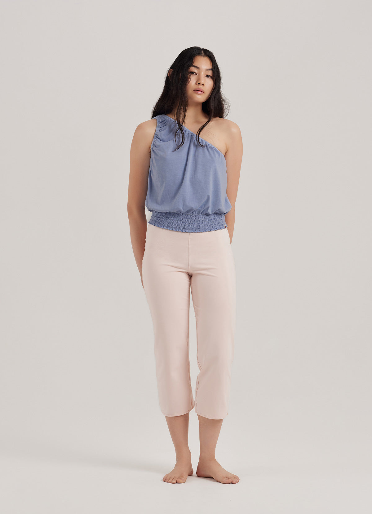 One shoulder shirring top_Blue Heron