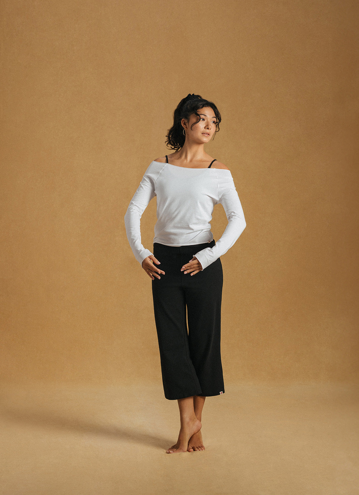 Boat neck long sleeve top_White