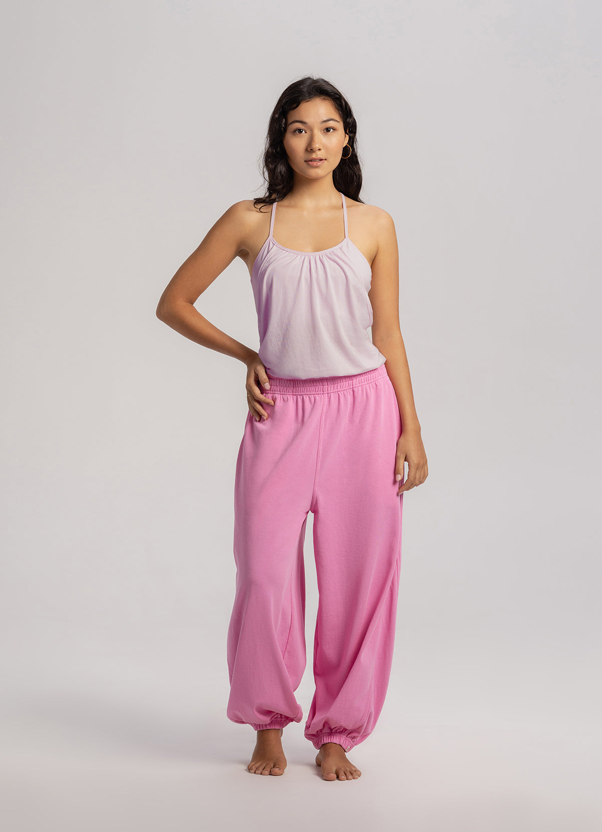 Diagonal jogger pants (Unisex)_Pink