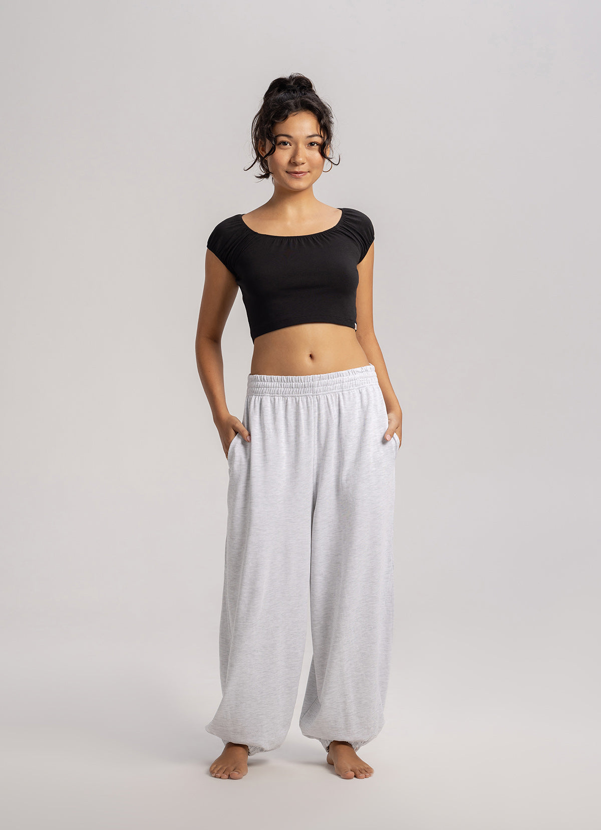 Diagonal jogger pants (Unisex)_Melange Grey