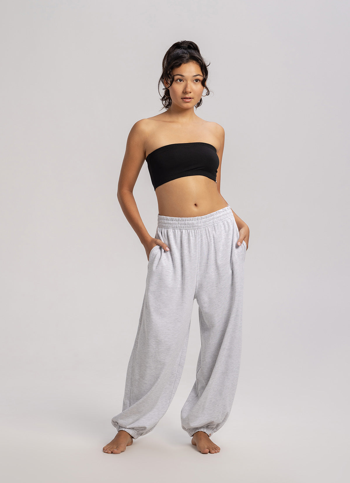 Diagonal jogger pants (Unisex)_Melange Grey