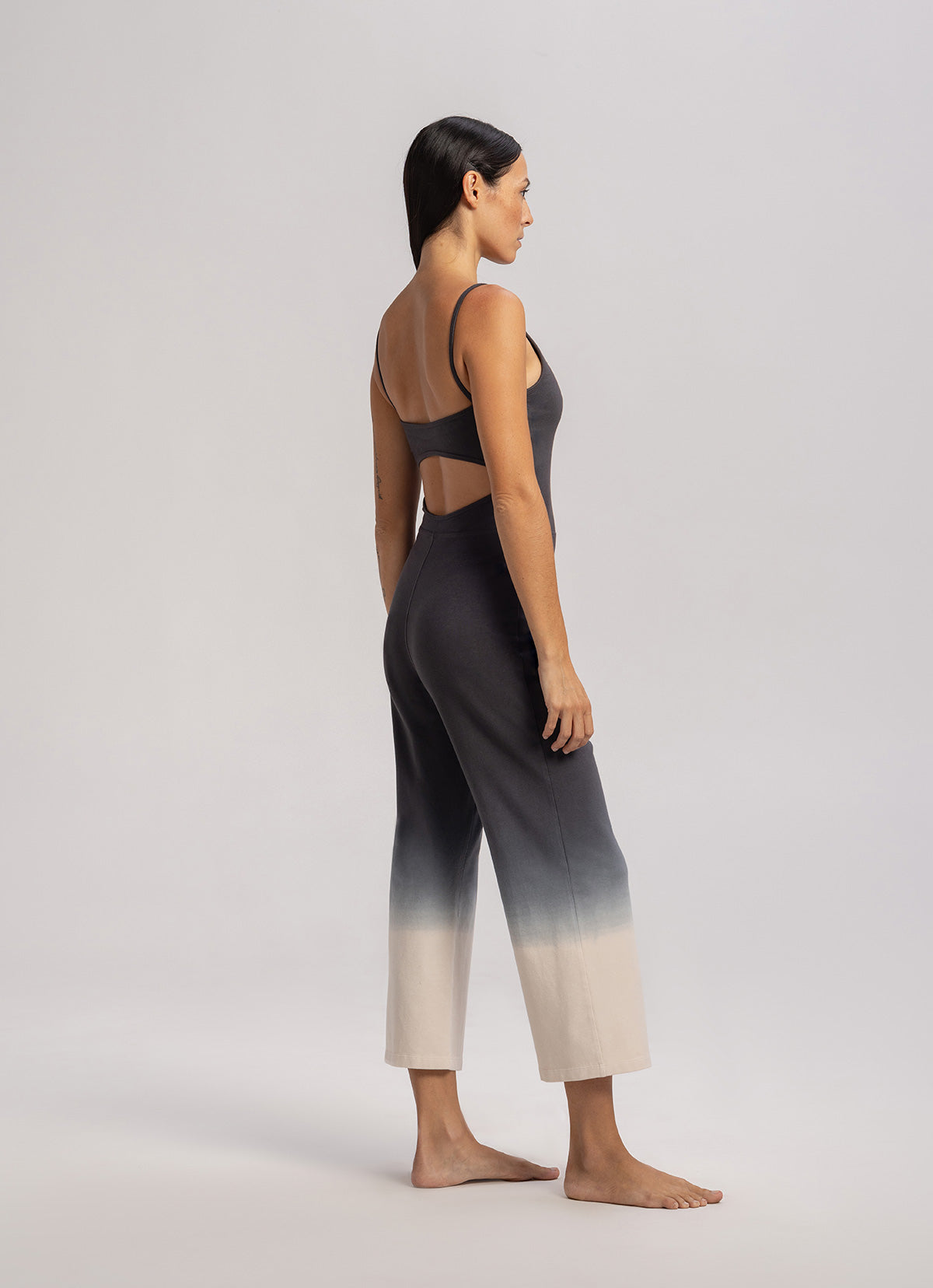 Cut-out bootcut jumpsuit_Charcoal Multi