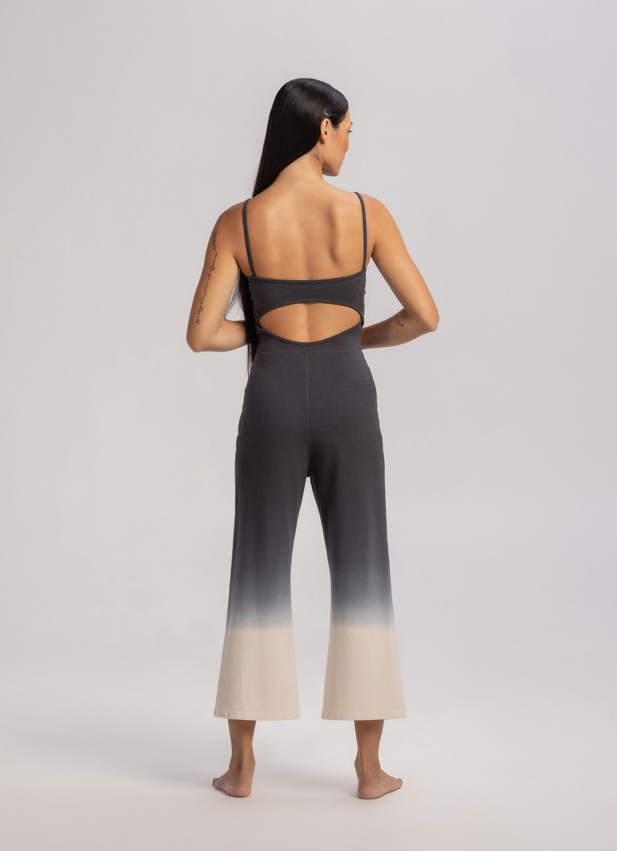 Cut-out bootcut jumpsuit_Charcoal Multi