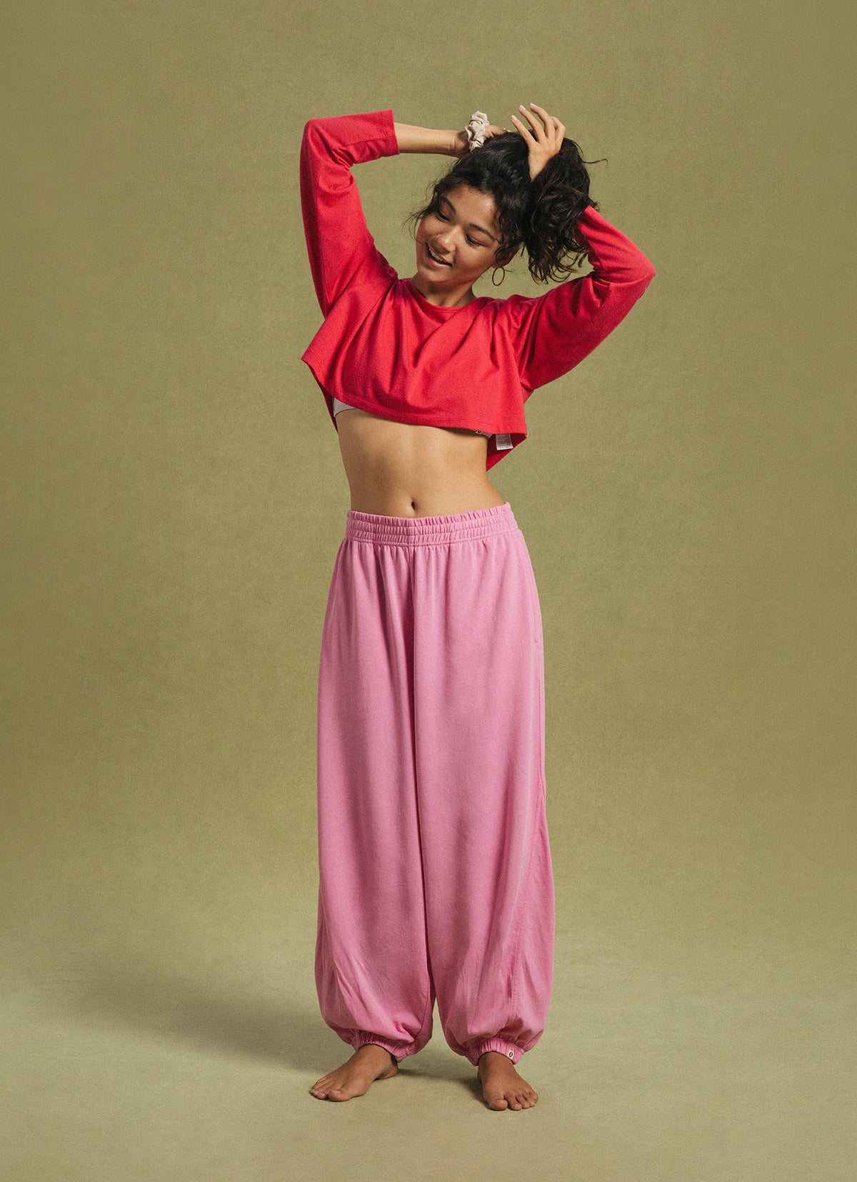 Diagonal jogger pants (Unisex)_Pink