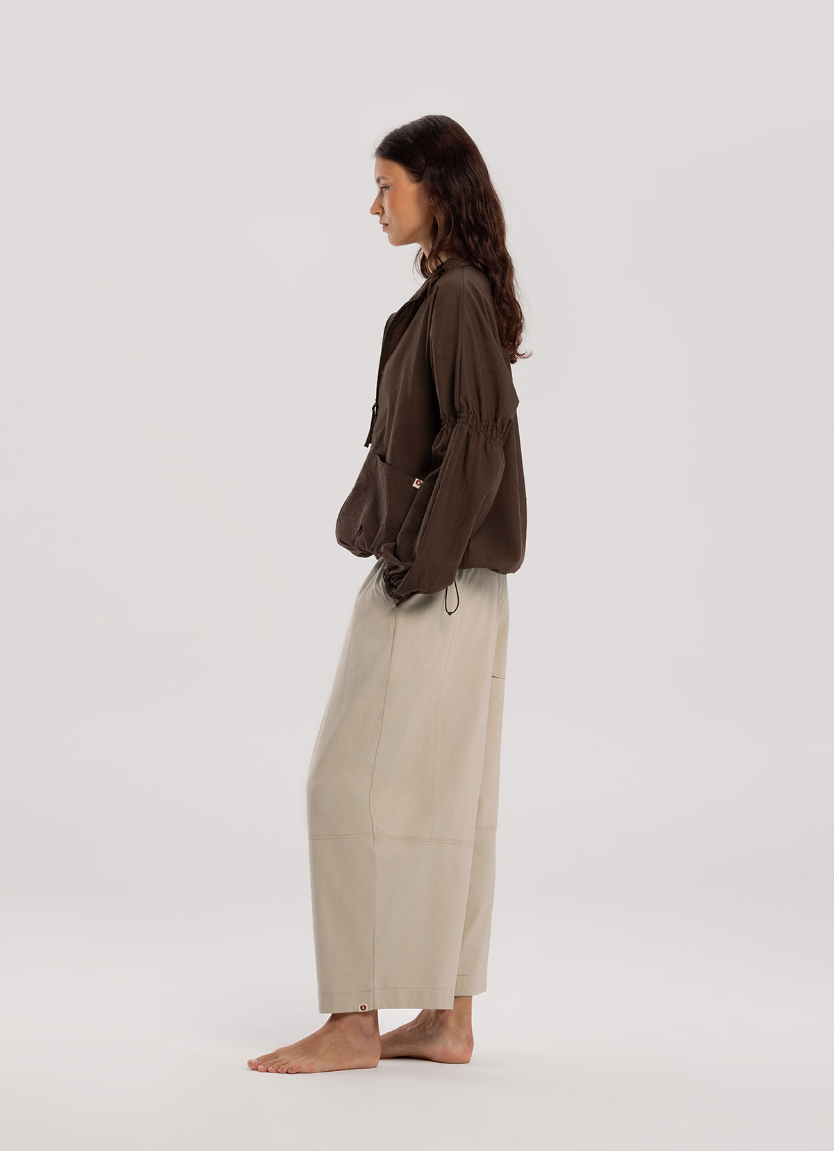 Shirring zip-up jacket_Brown
