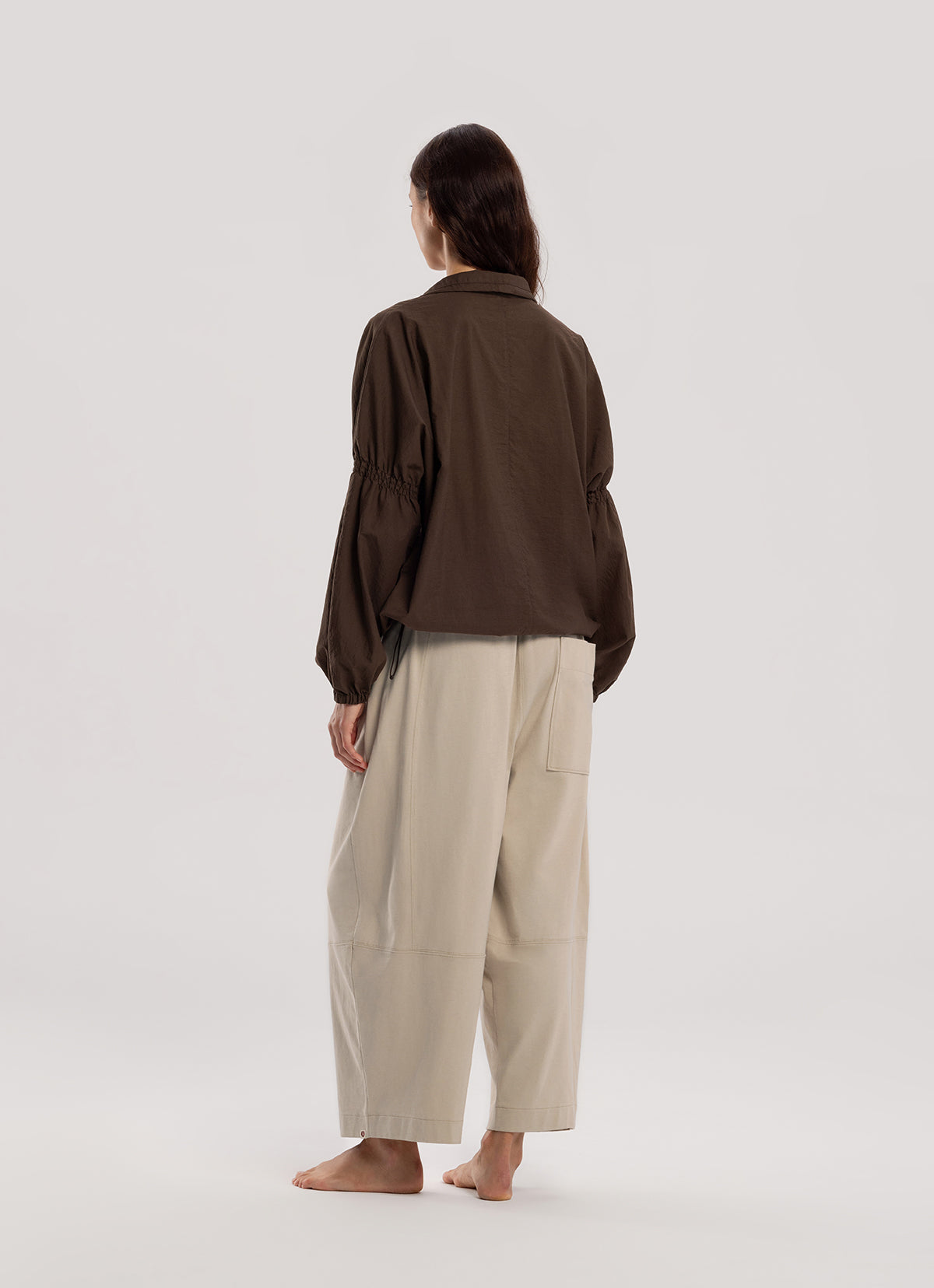 Shirring zip-up jacket_Brown